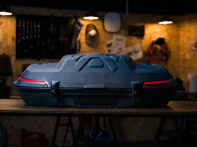 Front view of SmartBox on a workbench