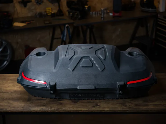 SmartBox lid and red reflectors in the workshop