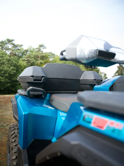 SmartBox and seat on a blue ATV